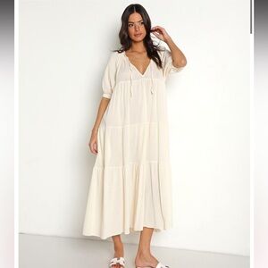 9seed Provence Oatmeal Cotton Tier Midi Dress